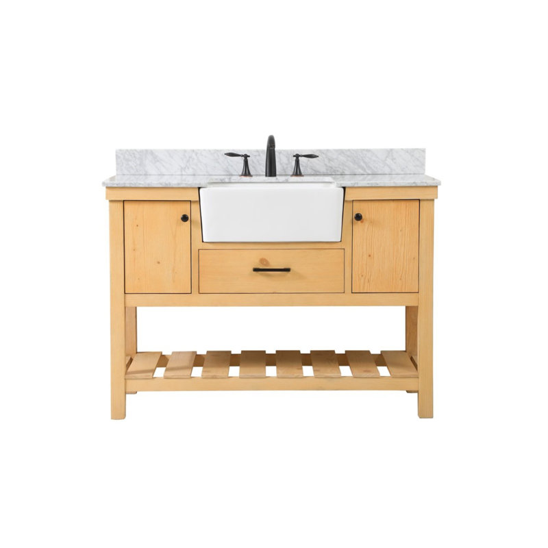 Pelaghia 48'' Single Bathroom Vanity with Marble Top, Natural Wood