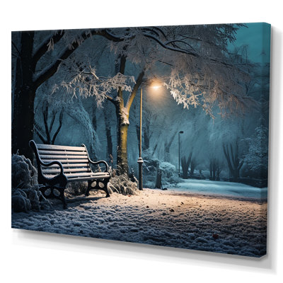 Snowy Park Floral Canopy At Night - Forest Wrapped Canvas Wall Art