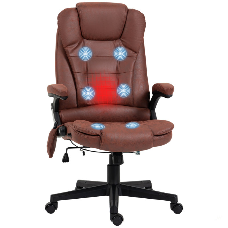 Fauteuil de bureau vibrant à 6 points avec massage chauffant, dossier haut inclinable en microfibre avec dossier inclinable, accoudoirs rembourrés et télécommande, rouge
