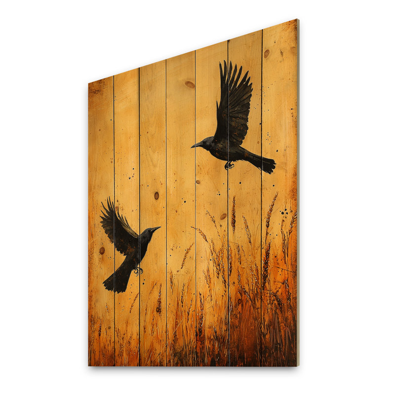 Dark Crows In The Cornfield IV - Décoration murale en bois d'oiseau - sur bois de pin naturel, H 40 po x l 30 po x P 0,78 po