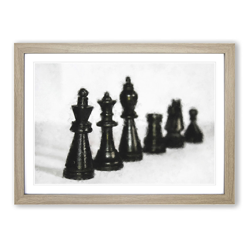 Chess Pieces Vol.1 - Picture Frame Graphic Art, Oak Framed, 27cm H x 36cm W x 2cm D