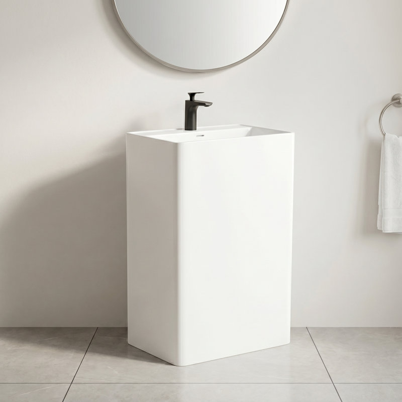 Pensen 35'' Tall Solid Surface Rectangular Pedestal Sink Bathroom Sink with Overflow