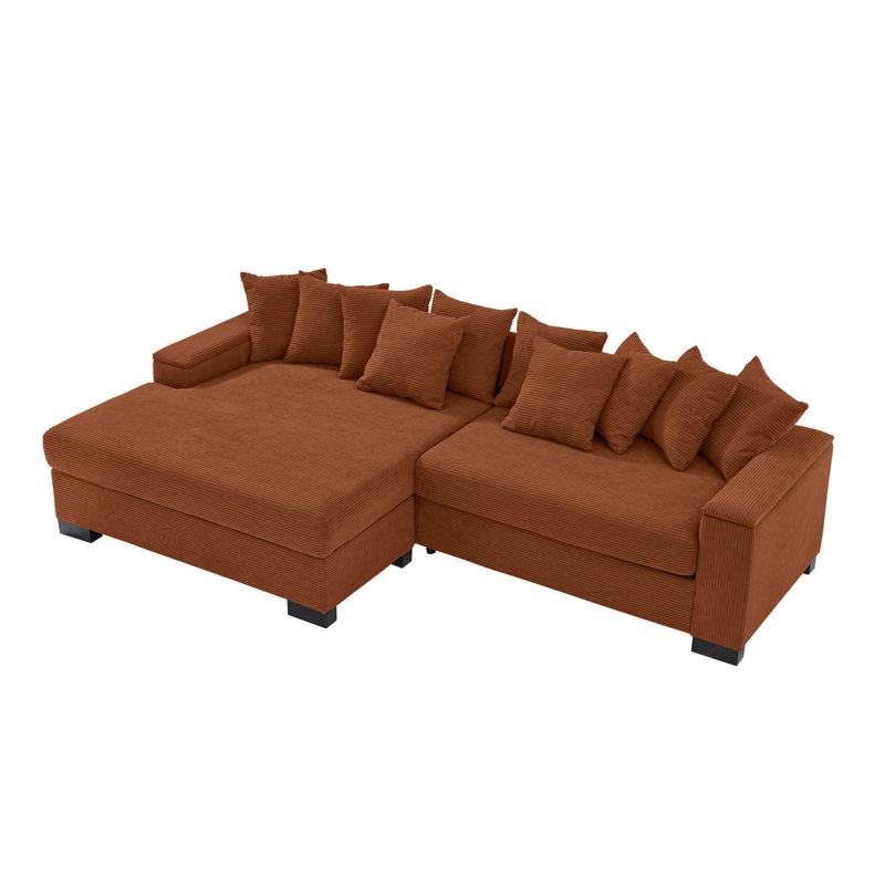 111" Luxury Sectional Couch, Reddish Brown Corduroy