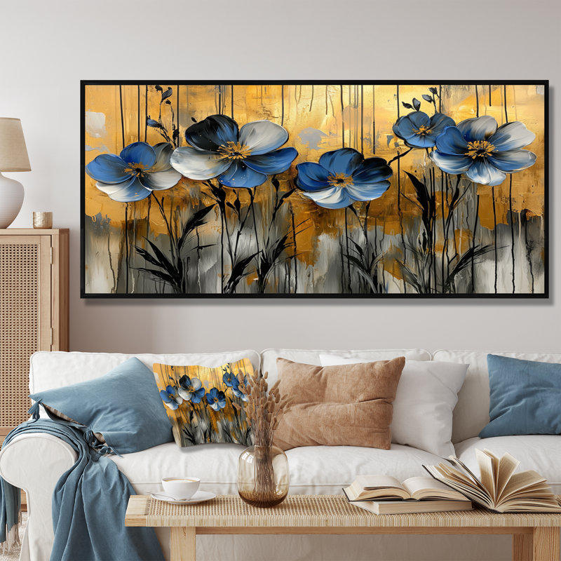 Monto - Floral Canvas Art Print, H 28 po x l 60 po, Cadre flottant, Noir
