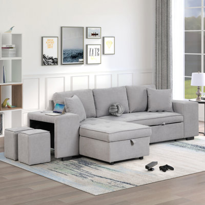 Ensemble de canapé-lit modulaire réversible en L de 104,5 po avec 3 chaises avec rangement et 2 tabourets pour le salon