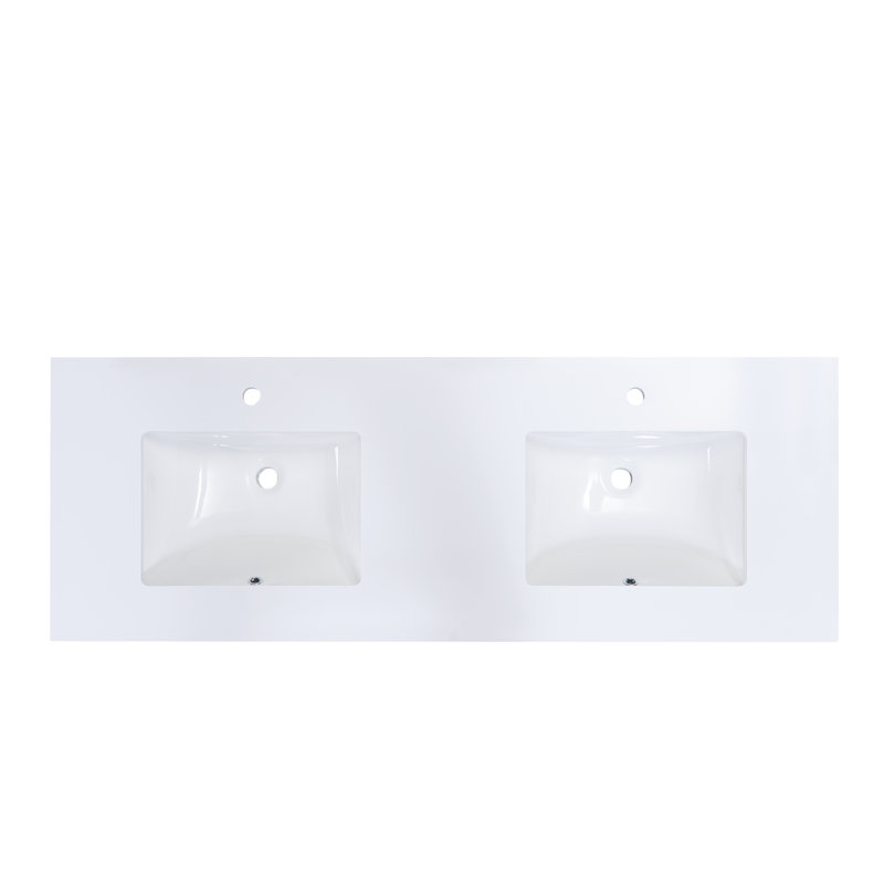 Snow White Stone Double Vanity Top with Sinks, 61"