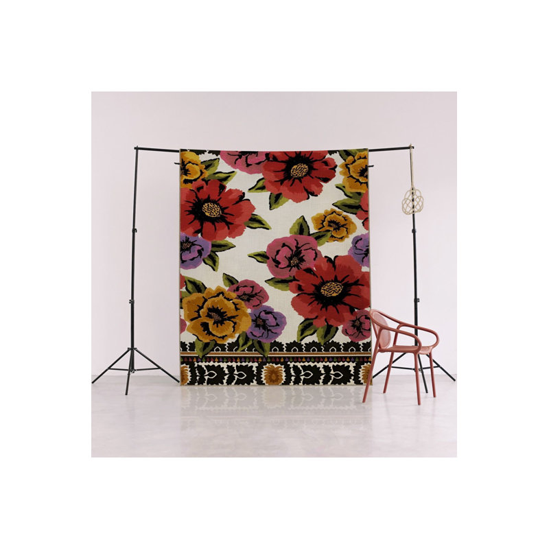 Tapis décoratif multicolore à motif floral rose, Tapis de couloir 3 pi 3 po x 9 pi 10 po