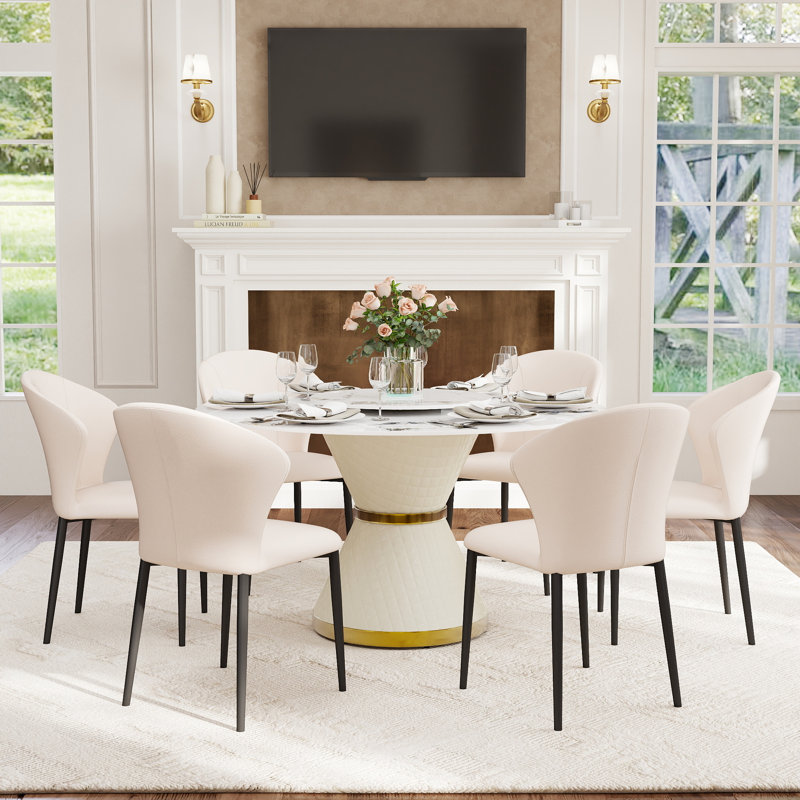 Patsy Round Dining Table with Rotating Tray, 29.5" H x 53" W x 53" L, Patek White