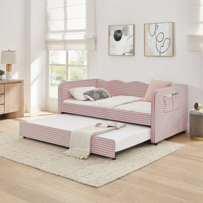 Twin‑Size Daybed,  Upholstered 3‑in‑1 Versatile Convertible Sofa Bed with Pull‑Out Trundle & Side Storage Pockets