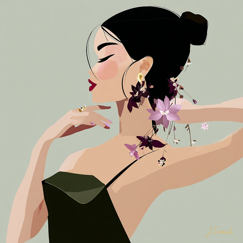 «Midnight Garden Portrait», art mural sur toile tendue, 12 po L x 12 po H x 1 po P