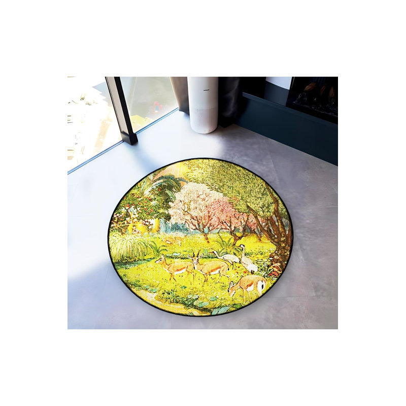 Tapis décoratif rond vert à motif tissé vert