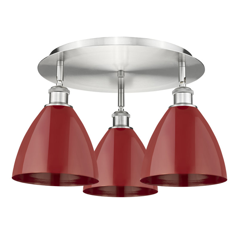 Plafonnier encastré 3 lumières 7,5 po Allare, Nickel satiné, Rouge