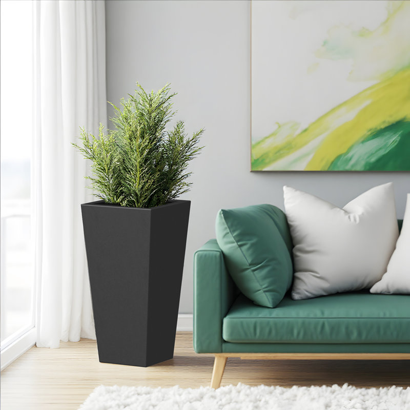 Tall Metal Tapered Planter, 15" H x 30" W x 15" D, Black