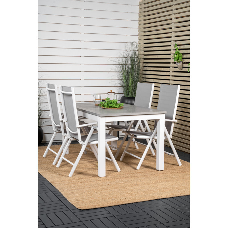 Jayesh 4 - Person Patio Dining Set with Extendable Rectangular Table, 75cm H x 152cm W x 90cm L, White/Taupe