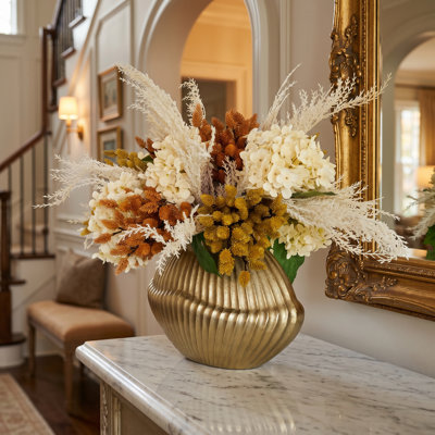 Fall Centerpiece in Fluted Metal Vase