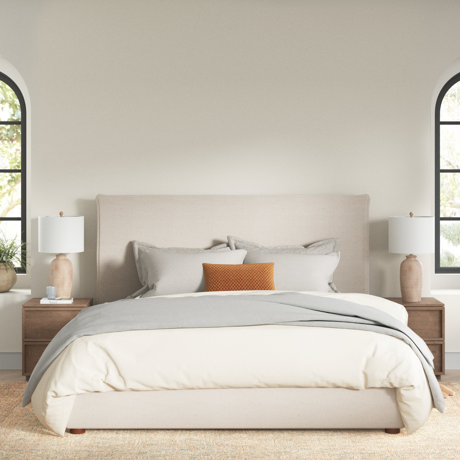 Timothy Upholstered Low Profile Platform Bed, King, Wheat Basketweave, 54