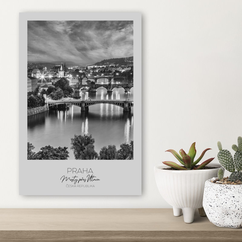 Praguea#039;S Vltava River Vintage Abstract Contemporary Architecture City Wall Art Print by Melanie Viola - Print