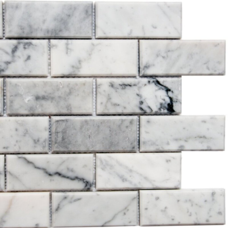Santorini 2" x 4" Beveled Marble Mosaic Sheet Tile, Gray