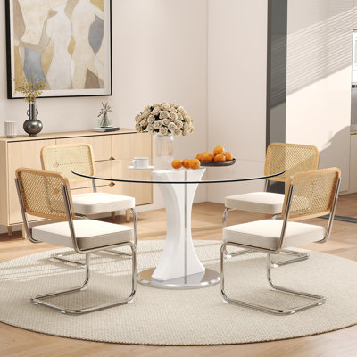 Ensemble de table de salle à manger haute brillance avec chaises en velours