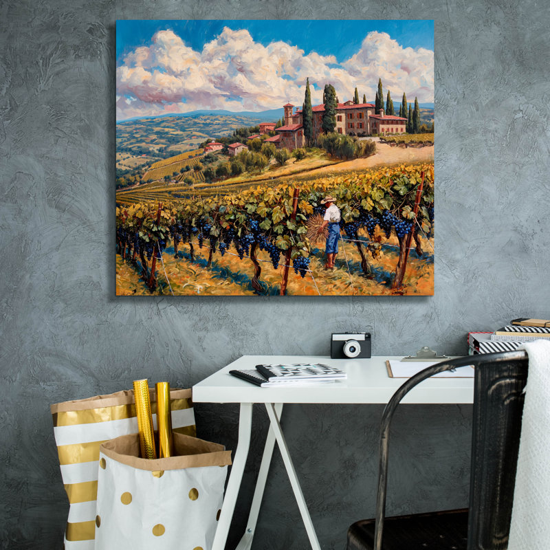  «Tuscan Vineyard Harvest» par Doron David, art mural sur toile, 30 po x 26 po, H 26 po x l 30 po