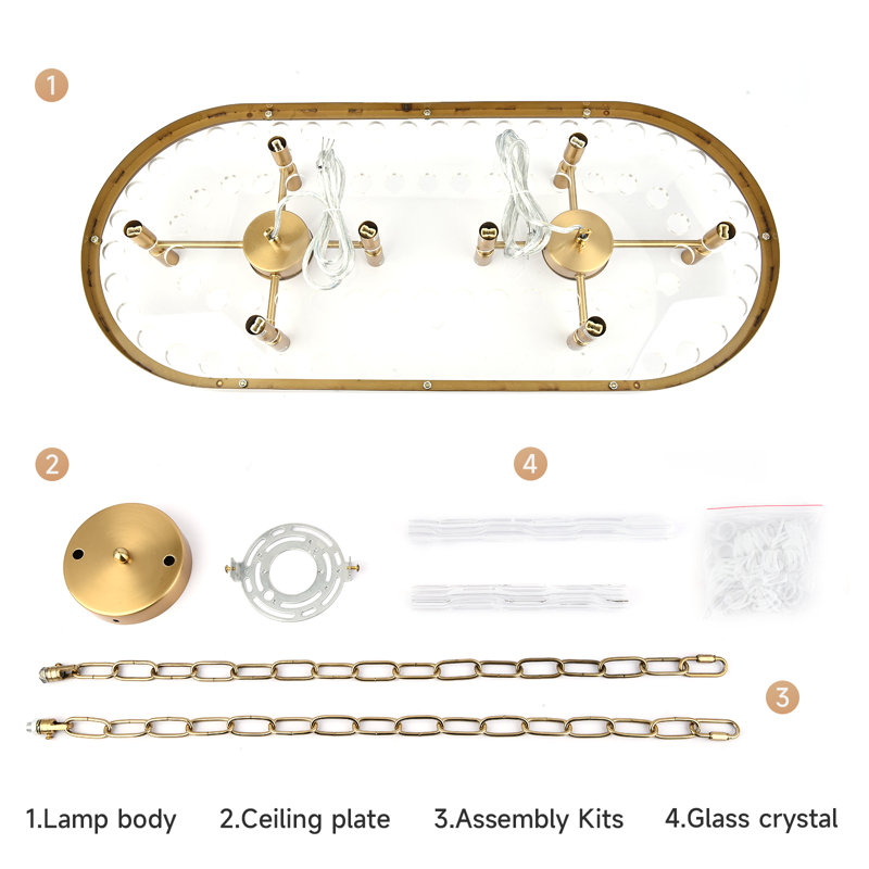 Dimmable 16-light Rectangle Crystal Chandelier, Brushed Gold