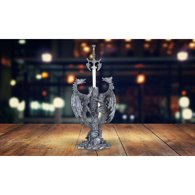 Jaylenne 11"H Two Medieval Silver Dragons Figurine