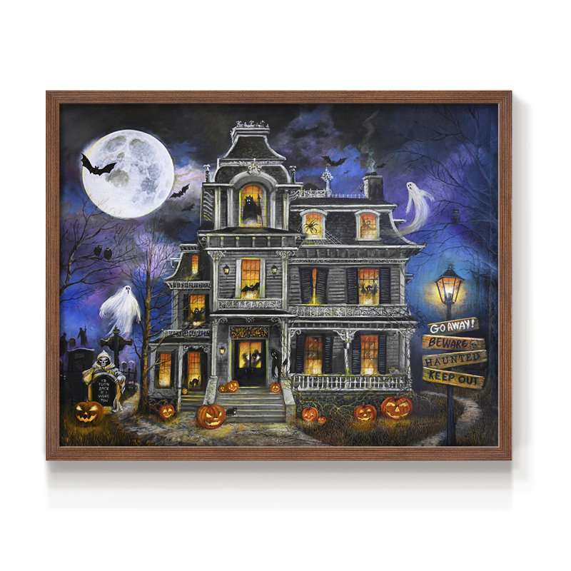 Haunted Mansion Moonlight - Reproduction encadrée - Restickable, H 8 po x l 10 po, Noyer