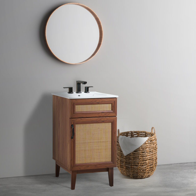 Base de meuble-lavabo autoportant en rotin de style bohémien à 2 tablettes Javer l 20 po x P 18 po x H 33 po seulement (lavabo non inclus), noyer