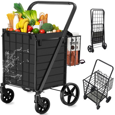 Heavy Duty Collapsible Grocery Cart, 400Lbs Capacity, Waterproof Liner, 360° Swivel Wheels, Compact, Iron Frame
