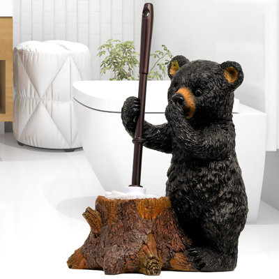 Ensemble de porte-brosse de toilette Mignon base d'ours avec brosse et support de cuvette de toilette de style flexible et durable