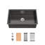 Évier en acier inoxydable encastré 30 po x 19 po, noir avec surface à gratter et grille 304, encastré avec rainures de drain