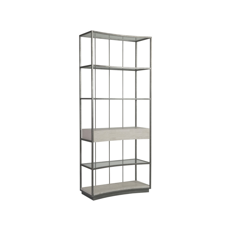 Tall Beige and White Iron Etagere with Glass Shelves