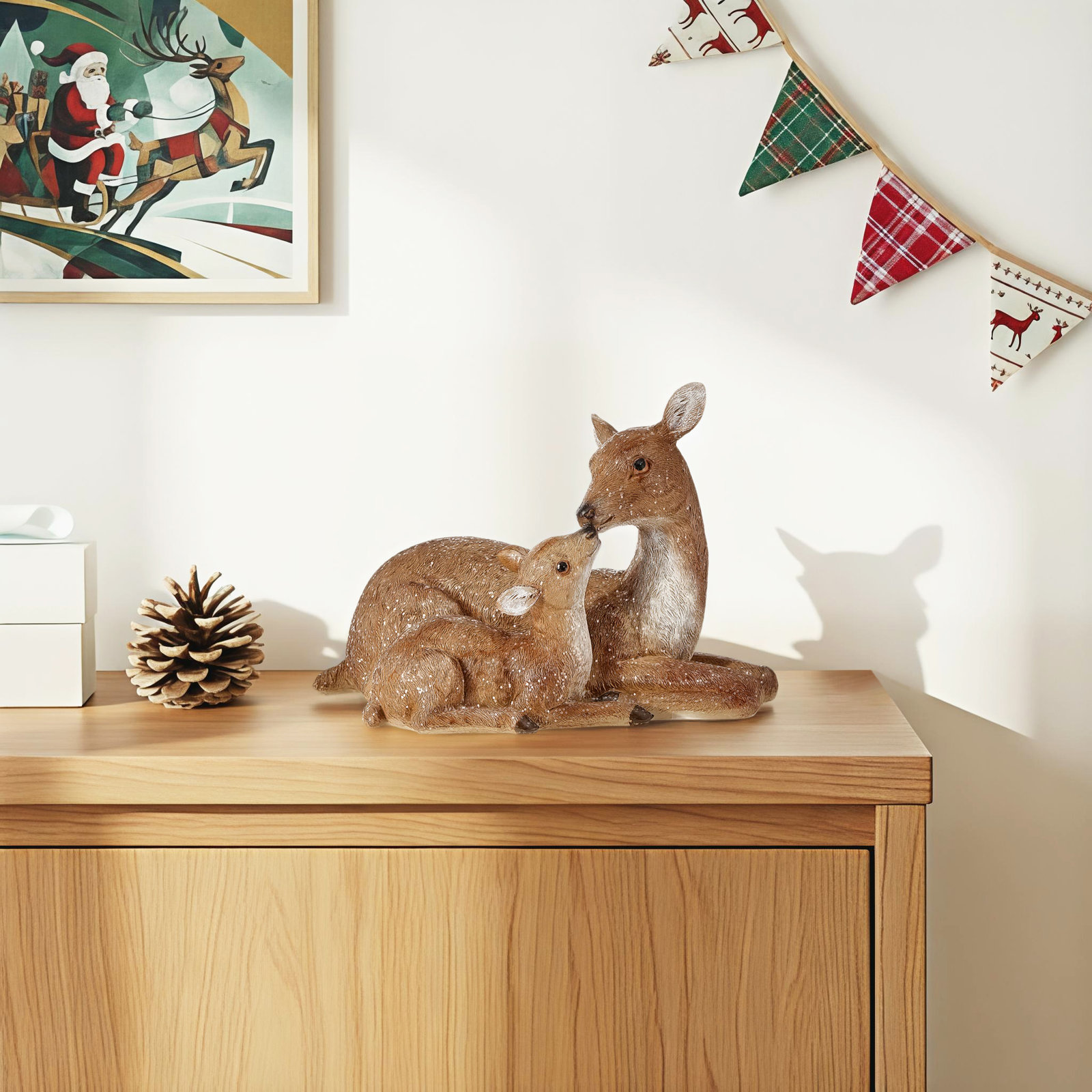 9.5" Resin Winter Chalet Doe With Baby