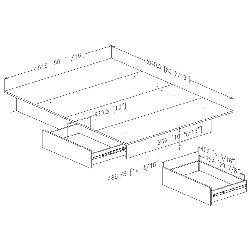Lit plateforme double/grand avec rangement Step One, Blanc