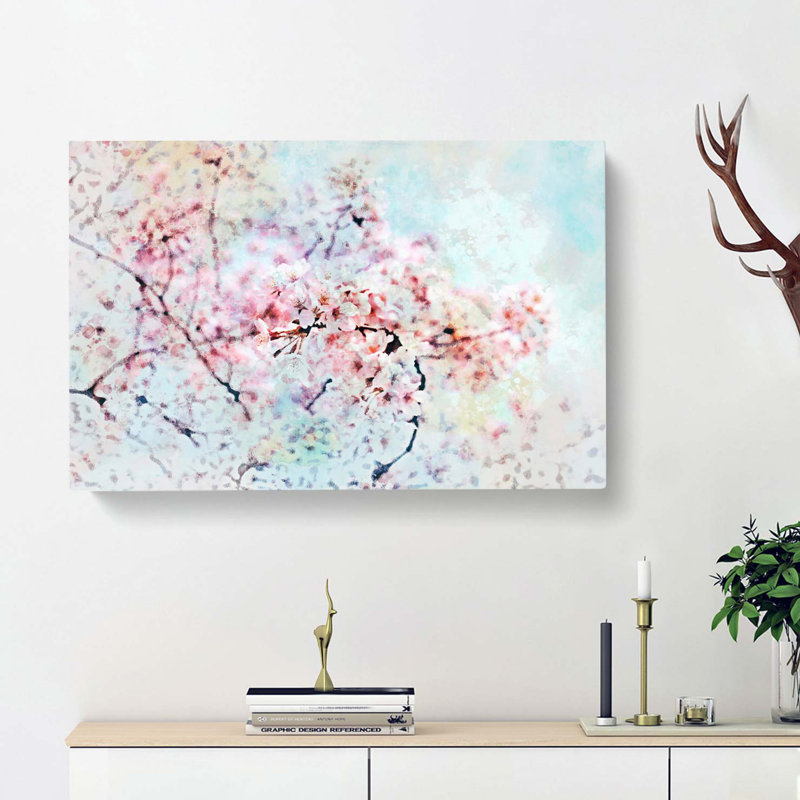Japanese Cherry Tree In Pink In Abstract - Wrapped Canvas, 60cm H x 91cm W x 3cm D
