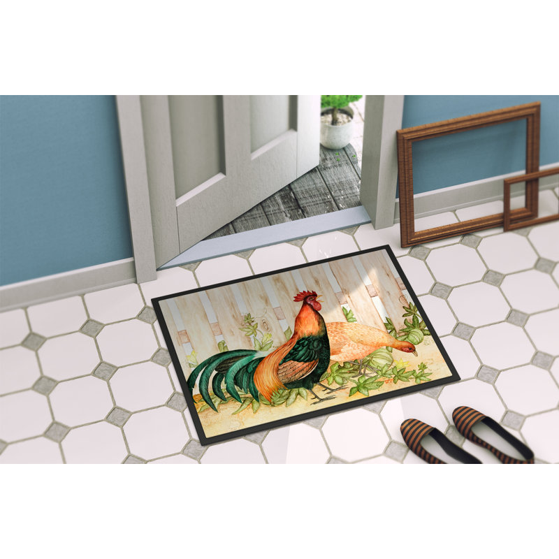 Non-Slip Doormat, Chicken And Rooster, 24" W x 36" L