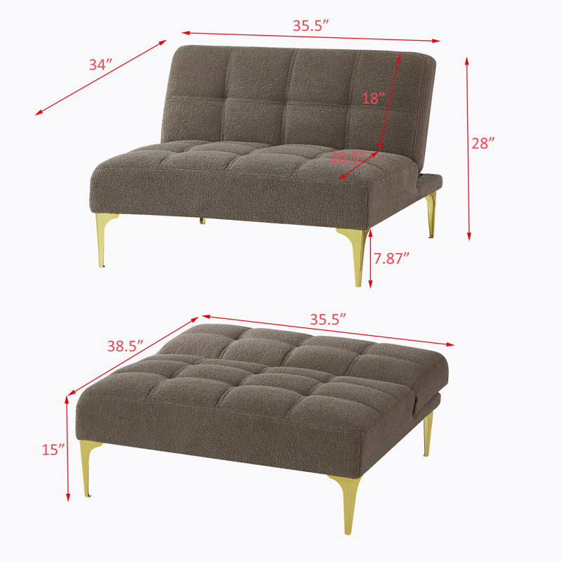 Tadija Twin Upholstered Convertible Sofa, 28" H x 35.5" W x 34" D, Taupe Teddy