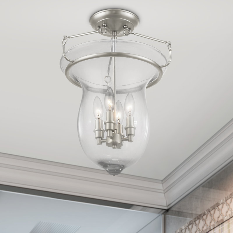 Plafonnier semi-encastré 4 lumières Avrum, Nickel brossé