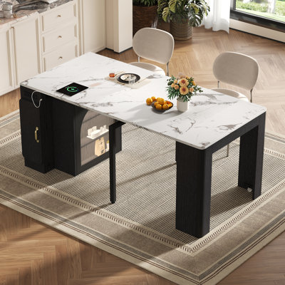 Extendable Dining Table, Multi-Leaf Expansion, Wood, Built-In Storage, Contemporary Minimalist, Dining Room