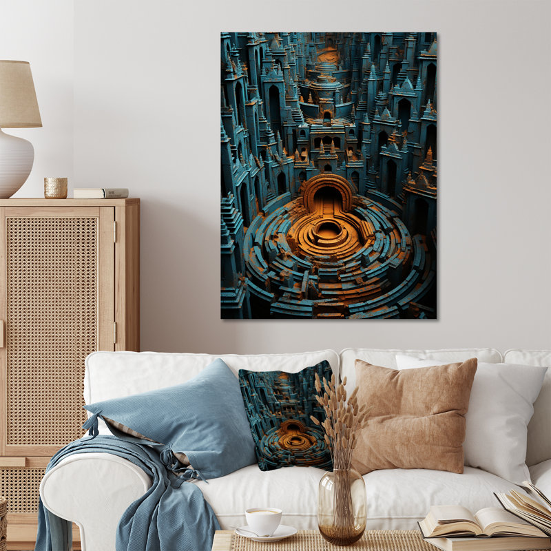 Ancienne pierre Maya gris et jaune labyrinthe II - art mural en métal labyrinthe, H 32 po x l 24 po x P 1 po