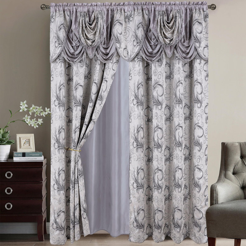 Jacquard Luxury Window 2 Panel Set Curtain with Attached Valance and Backing Bedroom Living Room Dining 2 Curtains 55x84 inches
