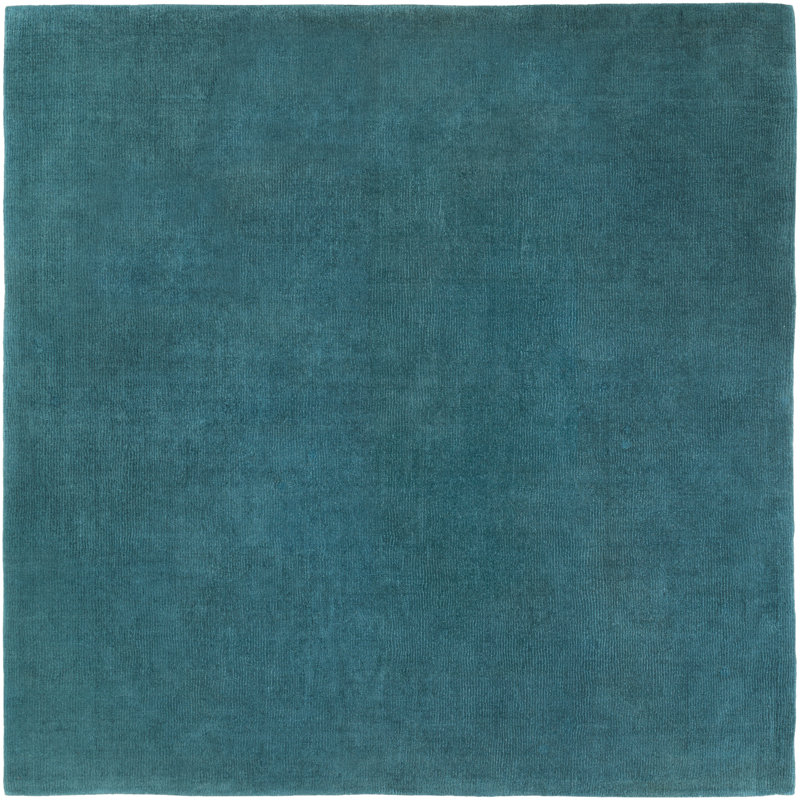 Tapis bleu sarcelle en laine tissé à la main Americus, Carré 8 pi