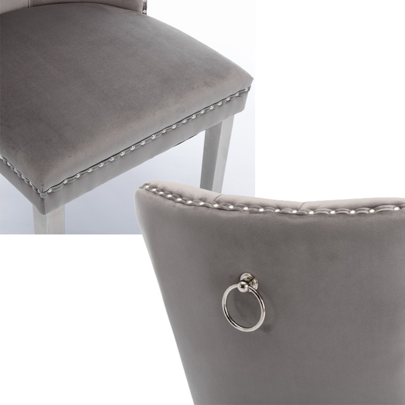 Chaise d'appoint rembourrée en velours Glenora, gris, Argent