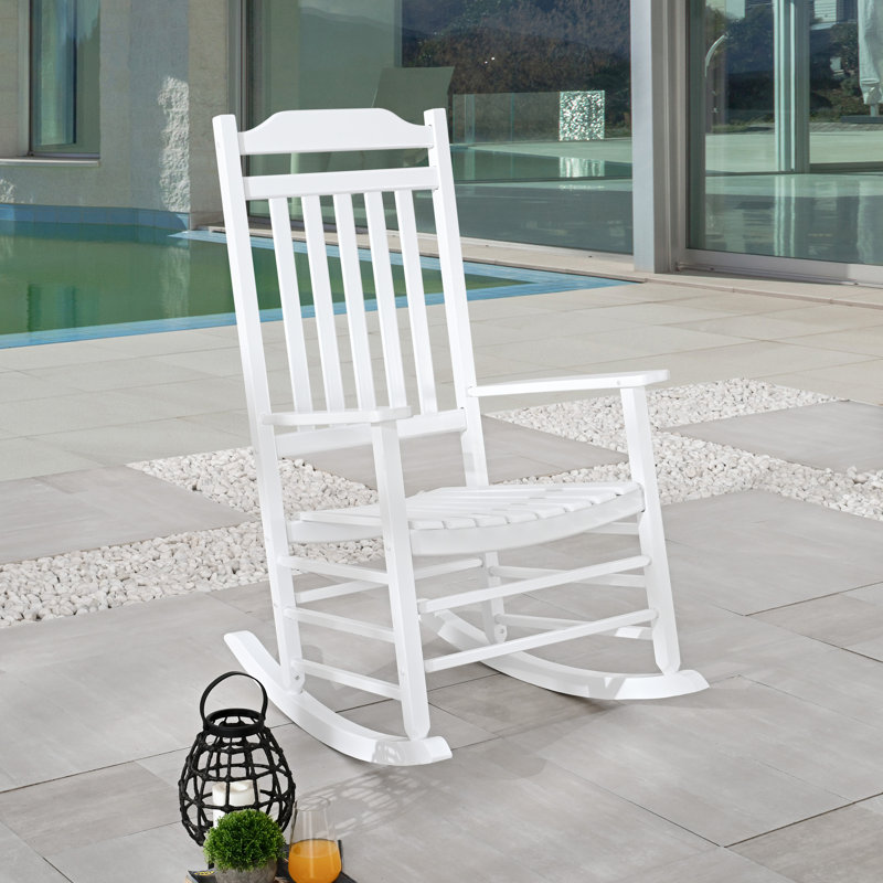 Chaise berçante d'extérieur en bois Deraway, Blanc