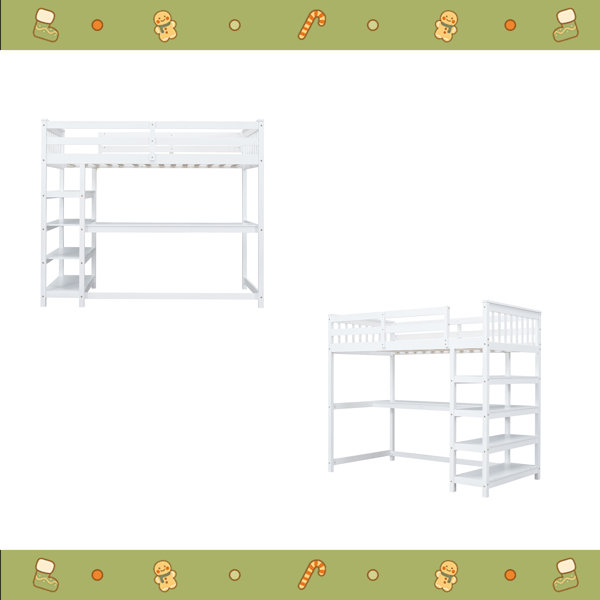 Harriet Bee Loft Bed With Storage Shelves And Under-Bed Desk - Wayfair ...