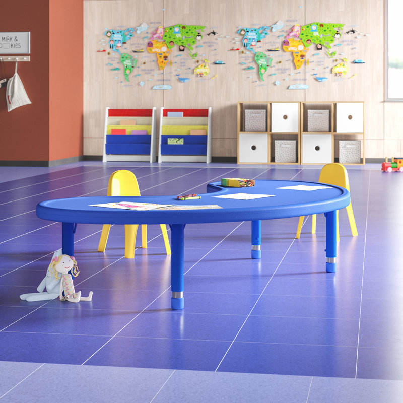 Table d'activité demi-lune en plastique pour enfants, Bleu