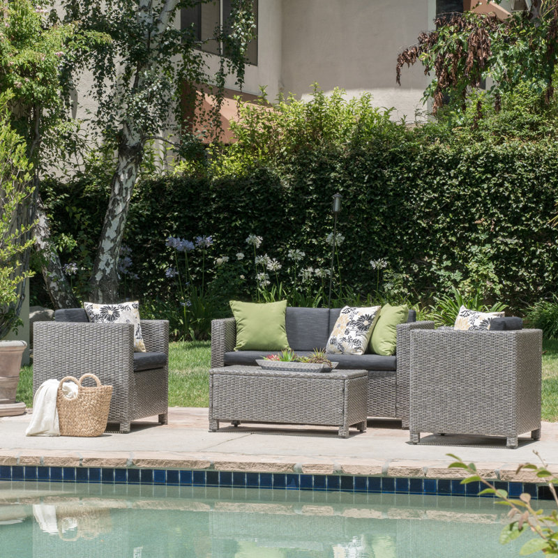 4Pc Garden With Pe , Iron And Water- Patio Relaxation : , Club Chairs, Table