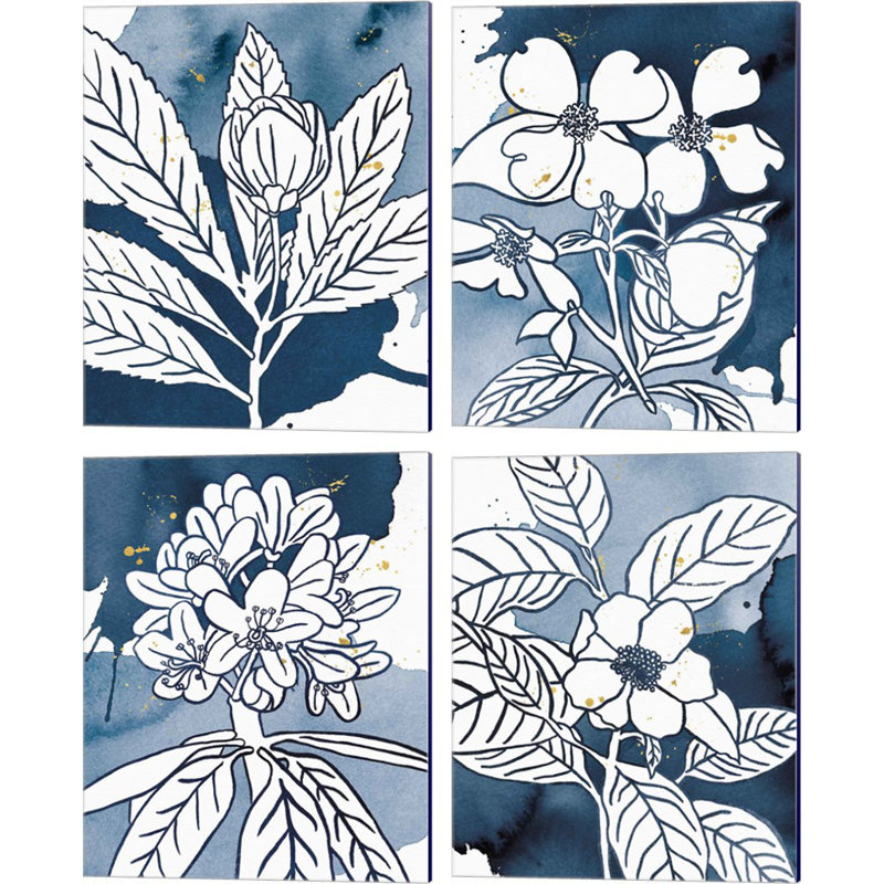 Indigo Blooms I, II, III & IV par - ensemble de 4 reproductions sur toiles tendues