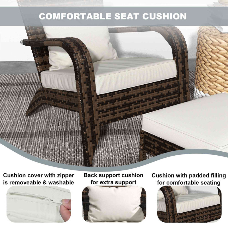 Outsunny Patio Wicker Adirondack Chair with Ottoman, Brown/White