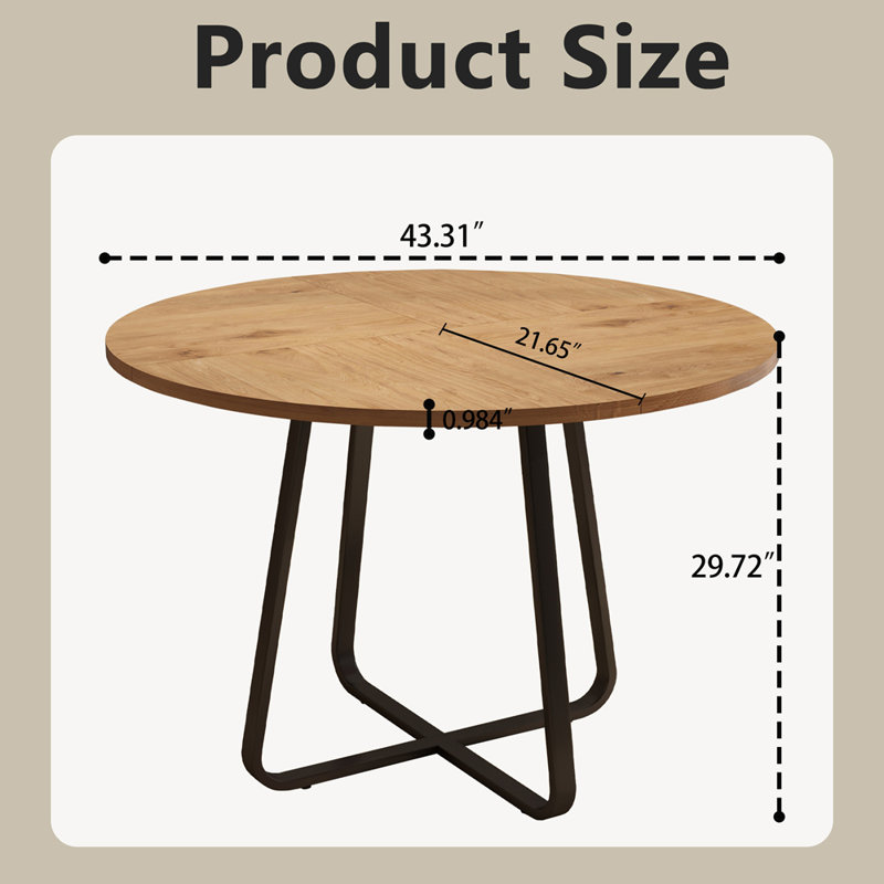 Table de salle à manger ronde de 43,3 po pour 4 à 6 personnes, plateau de table en bois aggloméré avec pieds en métal robustes, table de cuisine moderne avec base en forme de X, assemblage facile, grande table ronde pour la salle à manger, le salon et l'appart